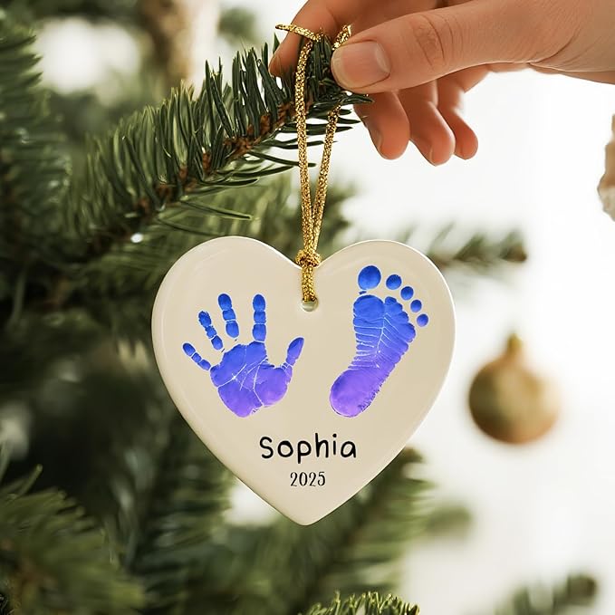 Baby Hand and Footprint Ornament - Baby's Frist Christmas Ornament with Photo, Name, Date - Personalized Baby Gifts, Newborn Keepsake, New Mom Gifts-CubbioJoy