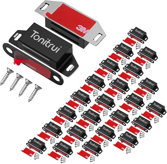 Cabinet Door Magnet, Flat Bottom Cabinet Magnetic Catch with Adhesive, Easy to Install,Only Takes 1 Minute,35lb Magnetic Cabinet Door Drawer Latch(Black, 20Pack)-CubbioJoy