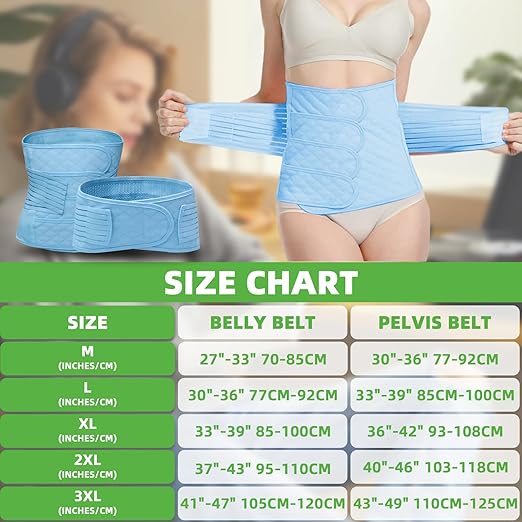 2 in 1 Postpartum Belly Band Wrap Blue, C-Section Support Belt X-Large, Post Partum Support Recovery Waist/Pelvis Belt, Hysterectomy Belly Band Binder Girdle Stomach-CubbioJoy