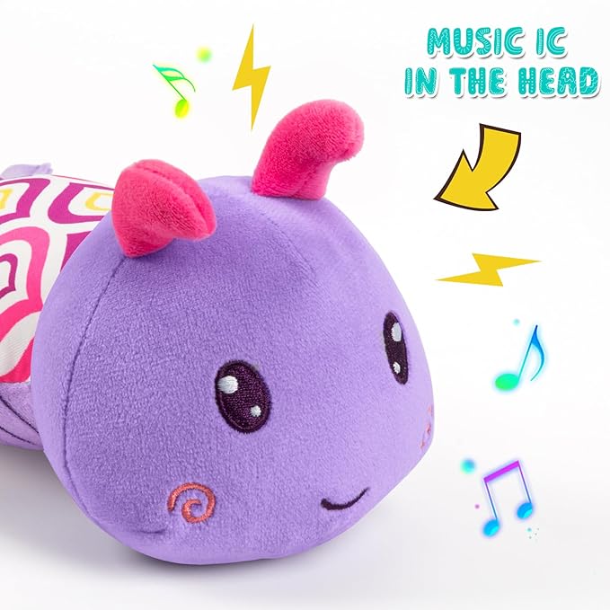 Baby Stuffed Animal Toys for 0-6 6-12 Months, Baby Musical Caterpillar Tummy Time Toys for Babies 3 6 9 12 18 Months, Newborn Infant Sensory Toys Gifts for 1 2 Year Old Boys Girls-CubbioJoy