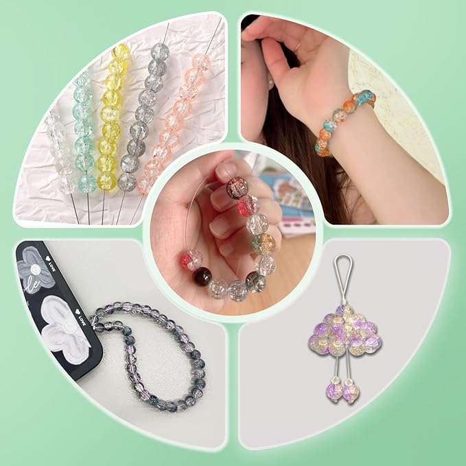 JULIMAIDONG 8mm Glass for Bracelets, 24 Colors Round Crystal Glass Bracelet Making Kit for Jewelry Making Kits Bead DIY Crafts with Spacer Charms Accessories (8MM, 24 Crackle Color)-CubbioJoy
