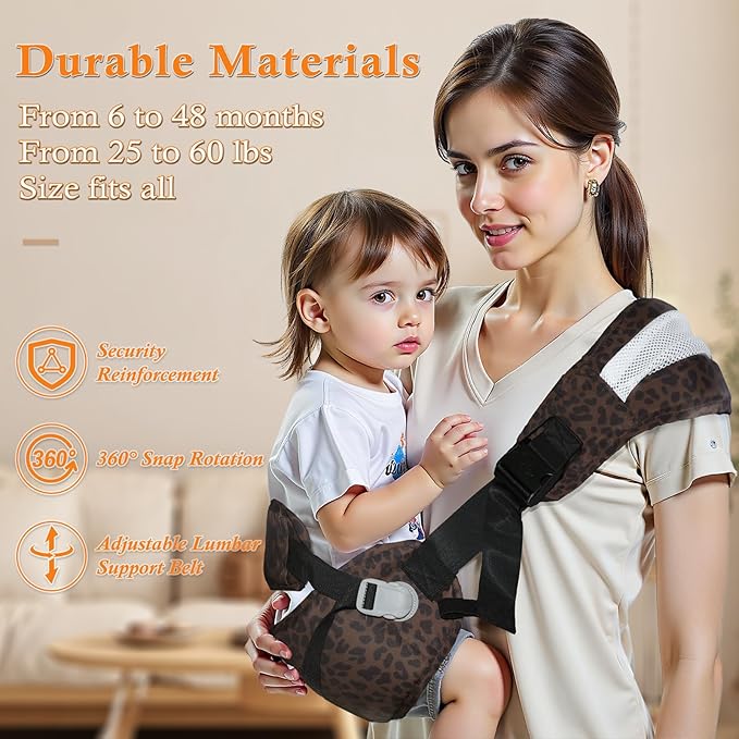 Baby Carrier Newborn to Toddler-Adjustable Baby Sling Carrier,Toddler Carrier for 25-60lbs,Comfortable Baby Sling for Hands-Free Carrying (Dark Brown Leopard Print)-CubbioJoy