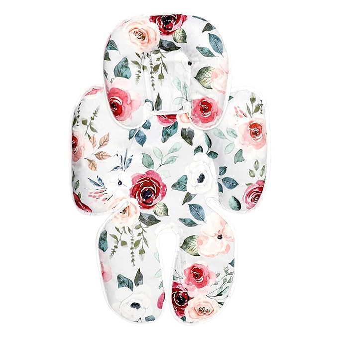 2 in 1 Infant Car Seat Insert, Car Seat Head Support Baby Girls Boys, Soft Newborn Carseat Insert Cushion, Perfect for Carseats, Strollers, Swings (Rose Flower)-CubbioJoy