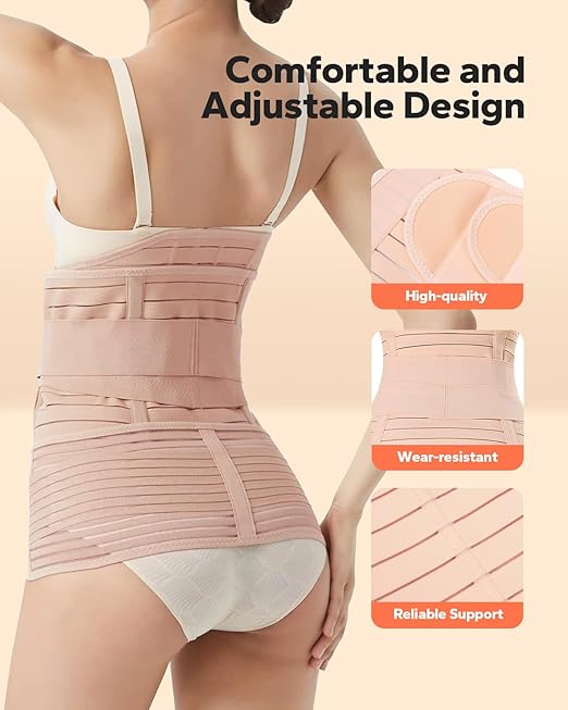 3 in 1 Postpartum Belly Band (Beige), Posture Correction Abdominal Binder, Waist Binder (For waistline 33"-41", XL)-CubbioJoy