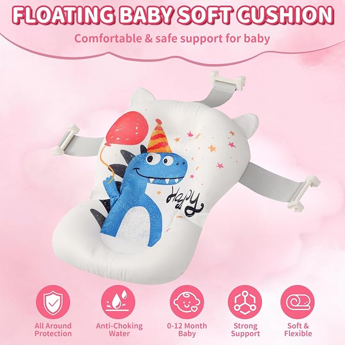 Baby Bathtub,Collapsible Baby Bath Tub with Thermometer & Soft Floating Cushion,Portable Travel Baby Bathtubs for Newborns to Toddlers 0-36 Months(Crab Pink)-CubbioJoy