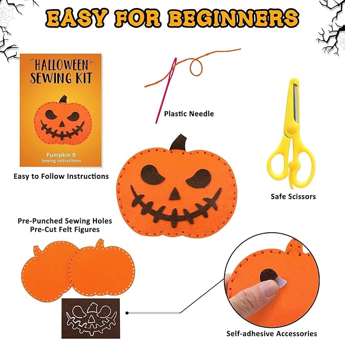 CiyvoLyeen Halloween Craft Kit Kids DIY Crafting and Sewing Set HalloweenStuffed Animal Felt Plushie for Girls and Boys Educational Beginners Sewing Set Sewing Kits for Kids Age 8 9 10 11 12-CubbioJoy