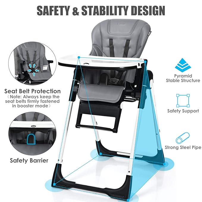 INFANS 4 in 1 High Chair–Booster Seat, Convertible Highchair w/Adjustable Height and Recline,Removable Tray,DetachableCushion, Installation-Free,Simple Fold for Baby, Infant& Toddler-CubbioJoy