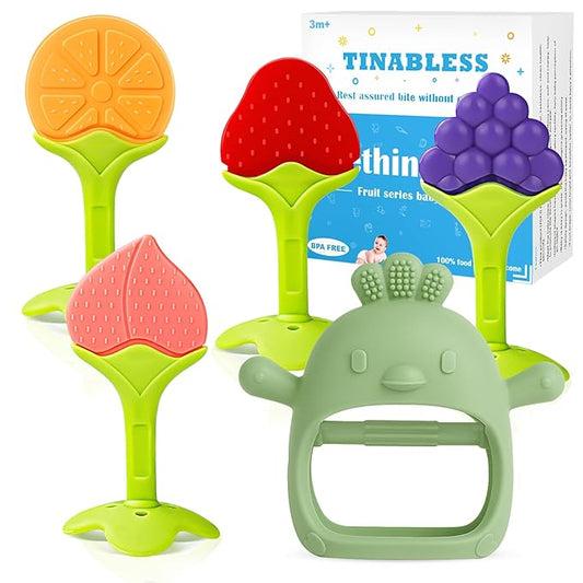 Baby Teething Toys for 0-6 6-12 Months (5 Pack) - Tinabless Food Grade Silicone Teething Mitten&Teething Relief Toys Set, BPA-Free, Freezer Safe for Infants and Toddlers, Silicone Baby Teethers(Green)-CubbioJoy