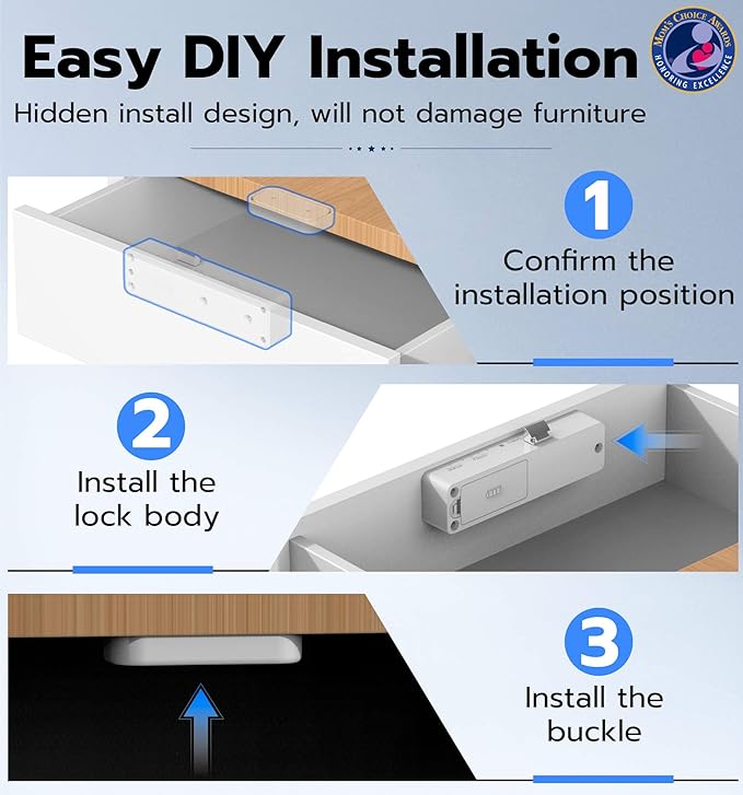 Anweller Smart Cabinet Lock, Hidden No Drill Keyless Electronic Digital Bluetooth RFID Magnetic Child Safety Baby Proofing Drawer Lock for Cupboard Closet Liquor Adults Secret Cabinets - White Orange-CubbioJoy