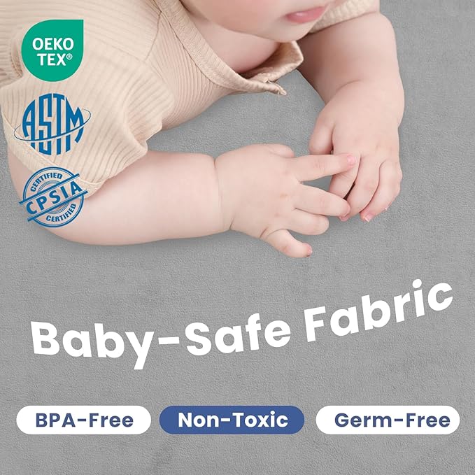 Baby Play Mat for Floor,1.3" Thick Elasti-Foam 74×50 Playpen Mat for Toddlers Infant Kids,Water-Repellent Soft Coral Velvet for Tummy Time, Non-Slip Backing for Crawling,Tatami Style(Light Grey)-CubbioJoy