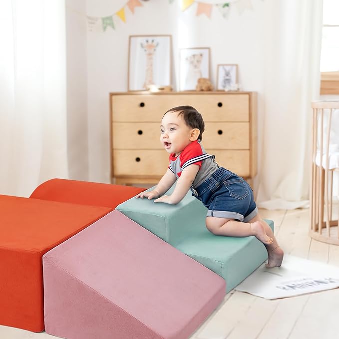 6-Piece Soft PU Leather Toddlers Climbing Toys, Baby Foam Climbing Blocks for Babies Toddlers, Waterproof Foam Play Gym Climber Structures for Toddler 3, Indoor Climb and Crawl Activity Play Set-CubbioJoy