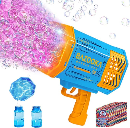 Bubble Gun Bazooka Machine with Solution - 69 Holes Blaster for Outdoor Summer Toy, Party Favors - Blue Bubble Maker Blowers for Kids-CubbioJoy