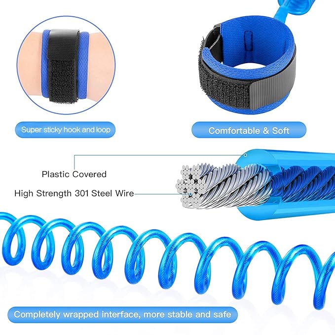 Anti Lost Wrist Link for Toddlers, Safety Toddler Leash, Child Leash, Wrist Leash for Babies and Kids, Children's Safety Wristband for Outdoor, Family Travel(8.2ft/2.5m,Blue)-CubbioJoy