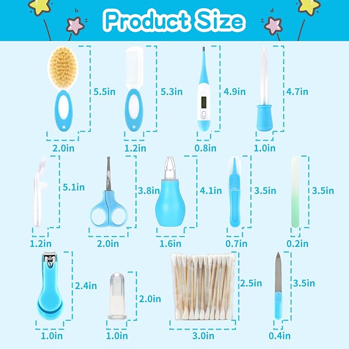 Baby Grooming Kit，Infant Safety Care Setwith Hair Brush Comb Nail Clipper Nasal Aspirator, Baby Essentials Kit for Newborn Girls Boys (14 PC-Blue Kit)-CubbioJoy