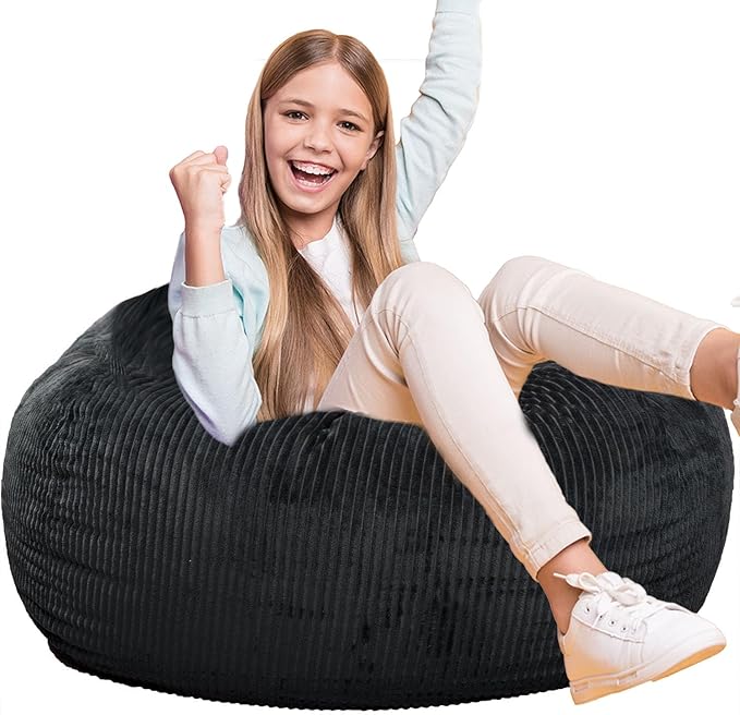 Classic Bean Bag Chair, with Faux Rabbit Fur Cover for Teens and Kids, Memory Foam Bean Bag Chairs, Ultra Soft Faux Fur Fabric, 2.5 feet Round Fluffy Bean Bag Sofa-CubbioJoy