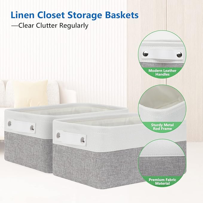 Bidtakay Small Storage Baskets for Organizing [4-Pack] Fabric Storage Bins for Baby Organizer Shelf Baskets for Nursery Storage Collapsible Closet Storage Bins for Home Organization - 11.8x7.8x5 In-CubbioJoy