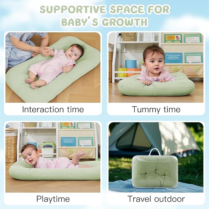Baby Lounger for Newborn, Bionic Design Baby Lounger, Soft Organic Cotton Breathable Lounger for Infants 0-18 Months (Green)-CubbioJoy