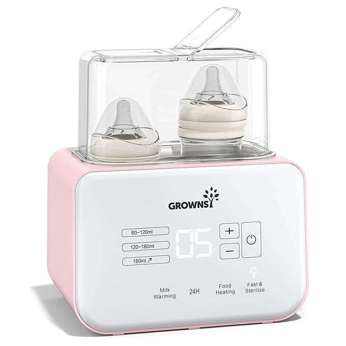 Baby Bottle Warmer, Gronwsy 8-in-1 Fast Milk Warmer with Timer Breastmilk or Formula, Fits 2 Bottles, Accurate Temperature Control, with Defrost, Sterili-zing, Keep, Heat Baby Food Jars Function-CubbioJoy