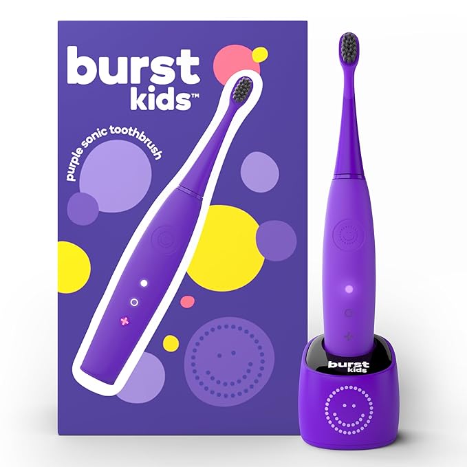 Burst Kids & Toddlers Electric Toothbrush (Purple) | Soft Bristles | Two Minute Timer | Rechargeable Battery | Easy-Grip Silicone Handle | 2 Modes for Healthy Smiles | Ages 3+-CubbioJoy