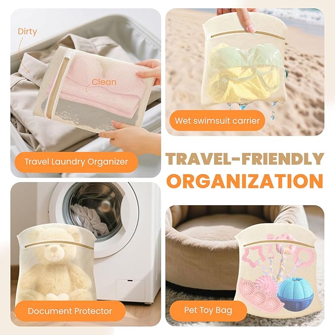 4Pcs Large Cotton Mesh Laundry Bags for Delicates,Breathable Mesh Garment Bag for Washing Machine,Travel Wash Bags with Zipper for Bras,Underwear,Socks,Clothes,Laundry Dorm Room Essentials(XL)-CubbioJoy