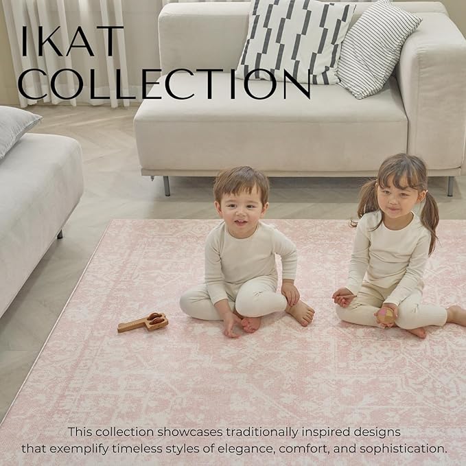 Baby Care Soft Rug (Prestige, Ikat - Inca Pink) 98'' x 59'' Original One-Piece Reversible Rollable Waterproof Play Mat for Infants, Babies, Toddler, and Kids-CubbioJoy