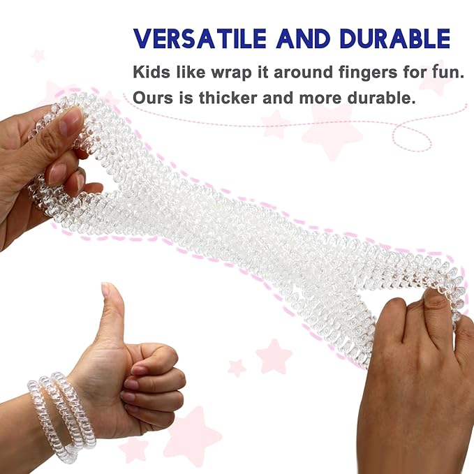 Chew Necklaces for Sensory Kids, 12 Pcs Clear Coil Chewy Necklaces Stretchy Bracelet for Boys Girls with Autism ADHD SPD,Oral Motor Chewable Necklace Reduce Anxiety and Fidgeting Stress-CubbioJoy