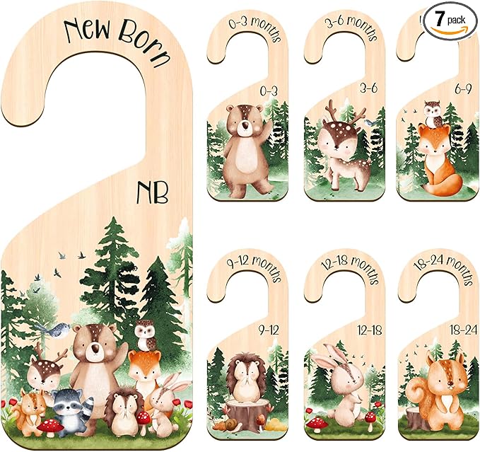 Animals Baby Closet Dividers, 7PCS Wooden Baby Clothes Dividers for Closet Organizers, Newborn to 24 Months Home Animals Theme Nursery Clothes Decor-CubbioJoy
