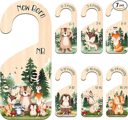 Animals Baby Closet Dividers, 7PCS Wooden Baby Clothes Dividers for Closet Organizers, Newborn to 24 Months Home Animals Theme Nursery Clothes Decor-CubbioJoy