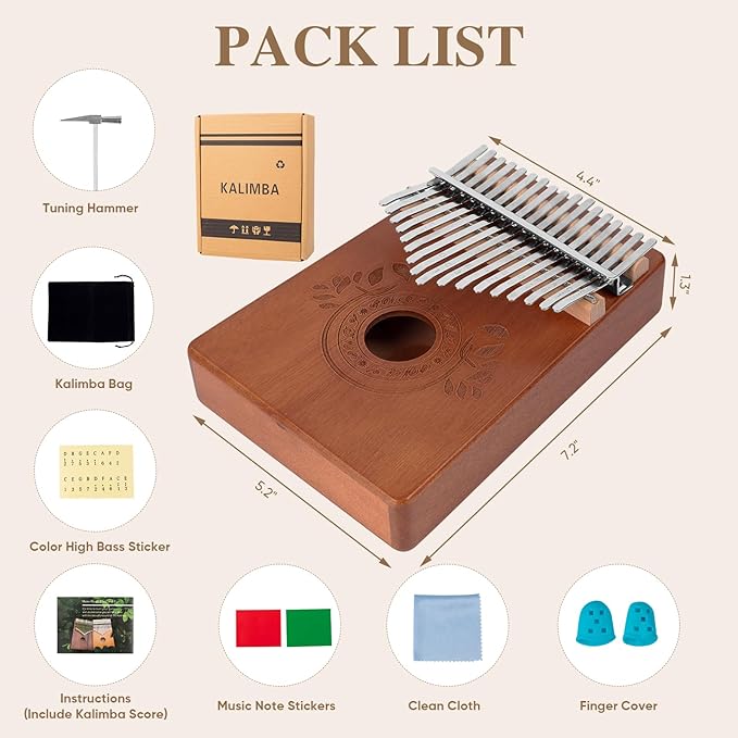Kalimba Thumb Piano 17 Keys Instrument: Portable Mbira Finger Pianos Musical Gifts for Kids Adults Beginners - Mahogany Wood Handheld Piano with Tune Hammer, Music Book-CubbioJoy