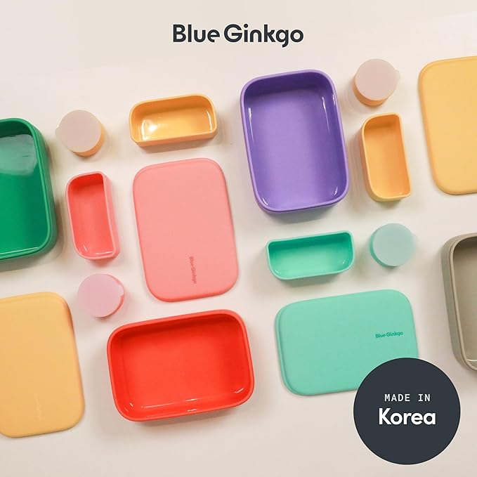 BLUE GINKGO Silicone Lunch Box Set – Durable Heavy-Duty Silicone Bento Box, Microwave, Freezer, Dishwasher Safe – Airtight, BPA Free (Made in Korea, Coral)-CubbioJoy