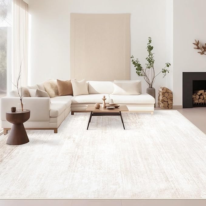 Area Rugs 9x12 Living Room: Washable Rug Modern Abstract Large Rugs Soft Non Slip Neutral Rug Stain Resistant Indoor Carpet for Bedroom Kitchen Dining Room Table Nursery Home Office Rugs(Beige,9'x12')-CubbioJoy