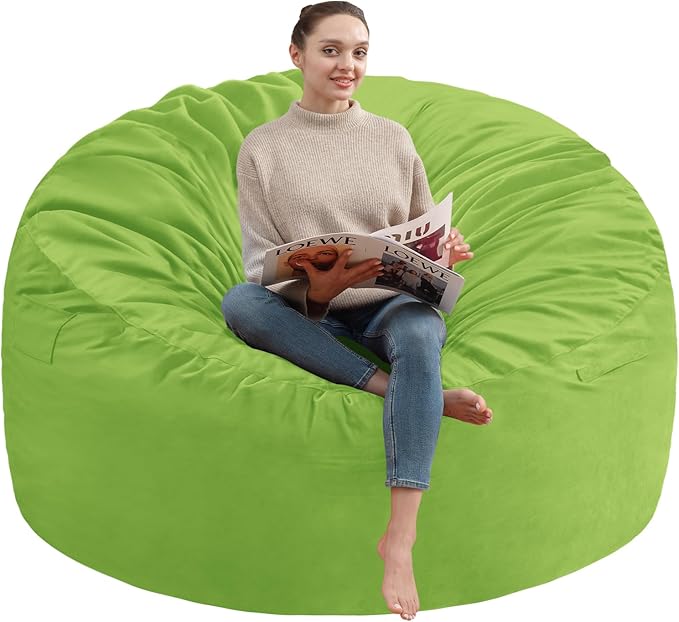 3FT Bean Bag Chair, Comfy Bean Bag Chairs with Memory Foam Filled, Fluffy Beanbag Sofa with Dutch Velvet Cover, Round BeanBag Chairs for Living Room, Playroom - Lime-CubbioJoy