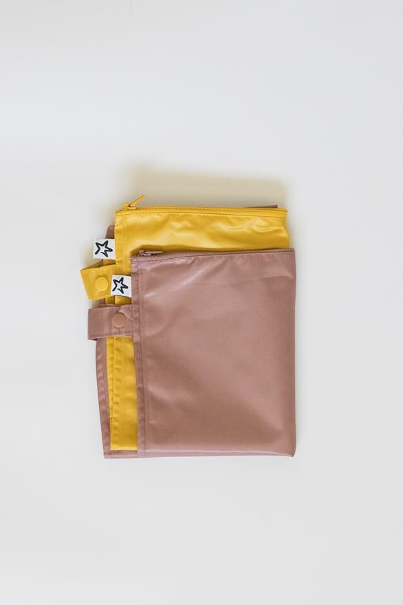 Tiny Twinkle Mess proof Waterproof Wet Dry Bag,2pk Reusable Wet Bags for Swimsuits&Baby Clothes,Leakproof Wet Bag,Waterproof Bag for Travel&Diaper bag,Wet Bags for Baby (Taupe, Dandelion)-CubbioJoy