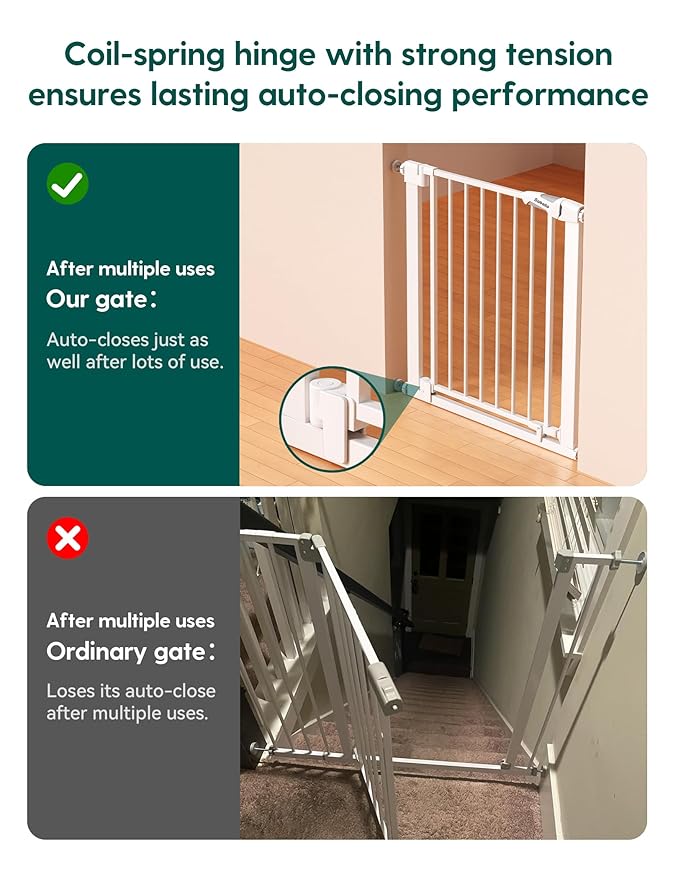 Babelio 29-43" Magnetic Baby Gate for Stairs,Doorways House,Kitchen,30" Tall Pet Barrier with Baffles,Pressure Mounted & Dual-Lock Design Safety for Kids Toddler,Auto-Close/Hold-Open,White-CubbioJoy