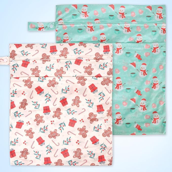 2pcs Travel Waterproof Laundry Bag, Cloth Diaper Wet Dry Bags with Handle & 2 Zipper Pockets, Reusable Washable Dirty Clothes Bag for Baby Adult Travelling Hanging, Bathing Beach Pool Daycare-CubbioJoy