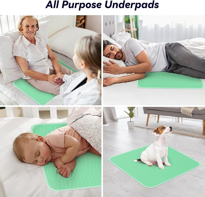 6 Pack 24” x 24” Extra Heavy Absorbency Washable Underpads, Waterproof Nursing Pads Incontinence Bed Pads, Reusable Washable Pee Pads for Dogs, Diaper Changing & Adults, Washable Puppy Pads-CubbioJoy