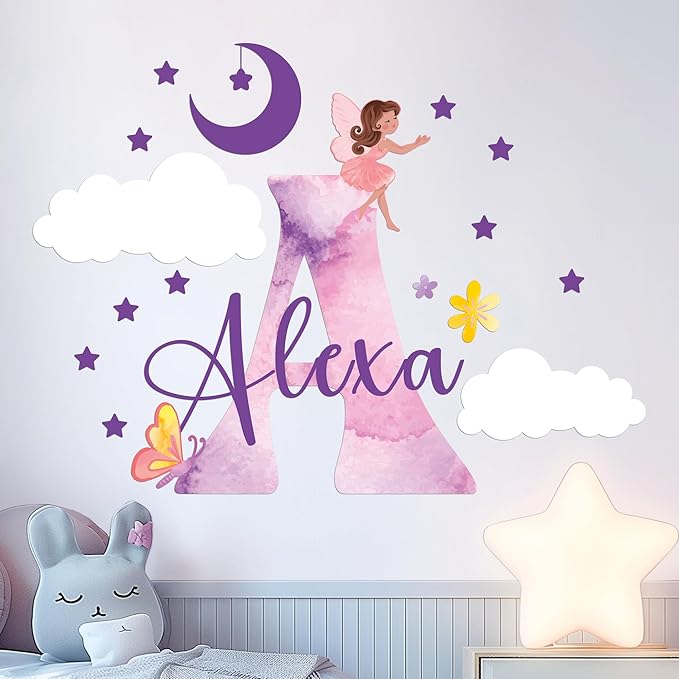 CRYPTONITE Custom Stickers Name & Initial for Fairy Decor I Fairy Pink Room Decor for Girl Bedroom Decor I Personalized Fairy Wall Decals for Little Girl Room Decor I Multiple Size Options (D. Fairy)-CubbioJoy