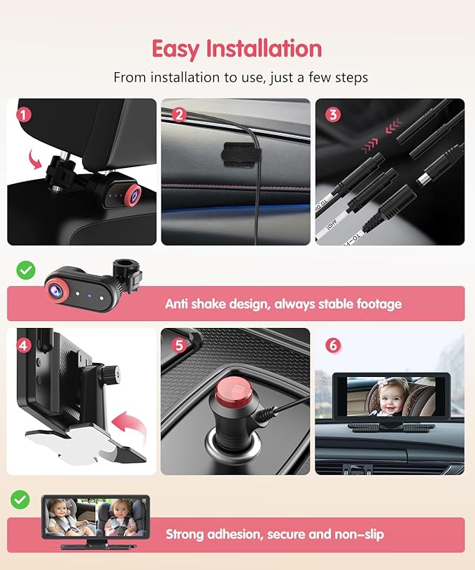 BM5PRO 7.2" Dual Camera Baby Monitor, 1080P HD Display for 2 Kids, Night Vision, Easy Install Car Baby Monitor, Ideal Gift, Rear Seat Safety for Babies & Pets-CubbioJoy