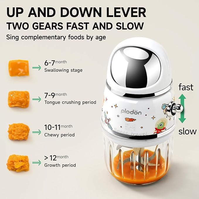 Baby Food Maker Mini Cute and Small Food Processor Puree Blender Grinder Chopper 1.2 Cup Glass Bowl with 6 Blade Electric (Spaceman-White)-CubbioJoy