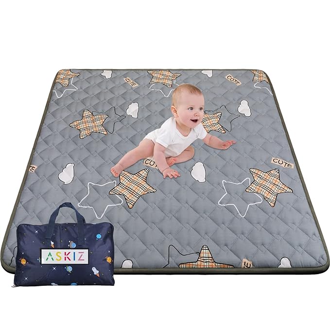 Baby Play Mats for Floor, Thick 50x50 Inch Crawling Mat for Playpen,Foam Playmats for Babies and Toddlers Infants, Foldable and Machine Washable(Grey)-CubbioJoy