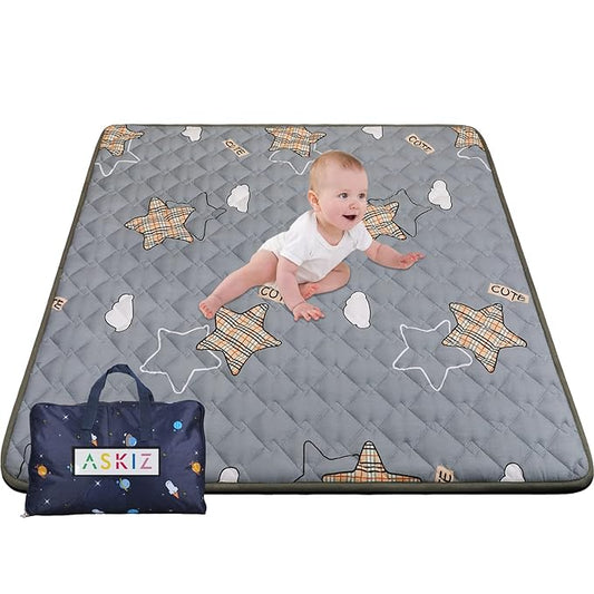 Baby Play Mats for Floor, Thick 50x50 Inch Crawling Mat for Playpen,Foam Playmats for Babies and Toddlers Infants, Foldable and Machine Washable(Grey)-CubbioJoy
