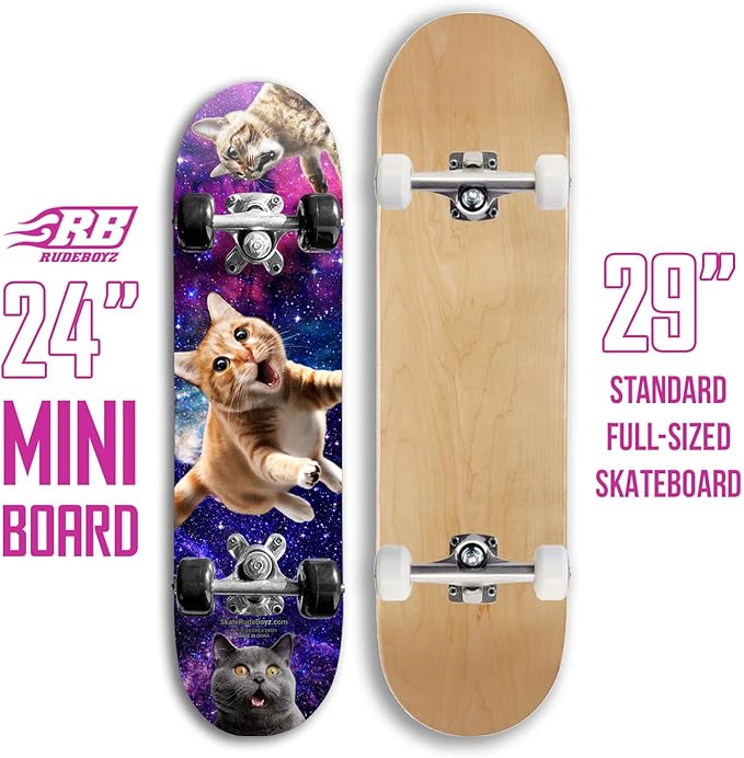 24 inch Rude Boyz Mini Cruiser Skateboard - Aluminium Trucks - Kids Skateboard Ages 5-8 Beginner - Skateboards for Kids-CubbioJoy