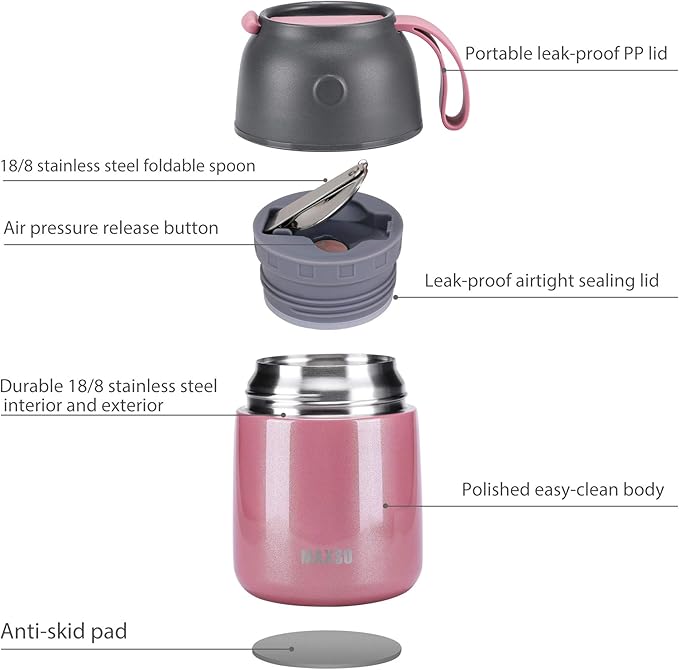 Insulated Food Jar for Hot & Cold Food for Kids Adult,17 oz Soup Thermo Hot Food Containers for Lunch, Triple Layer Insulation Stainless Steel Food Jar with Spoon (Pink)-CubbioJoy