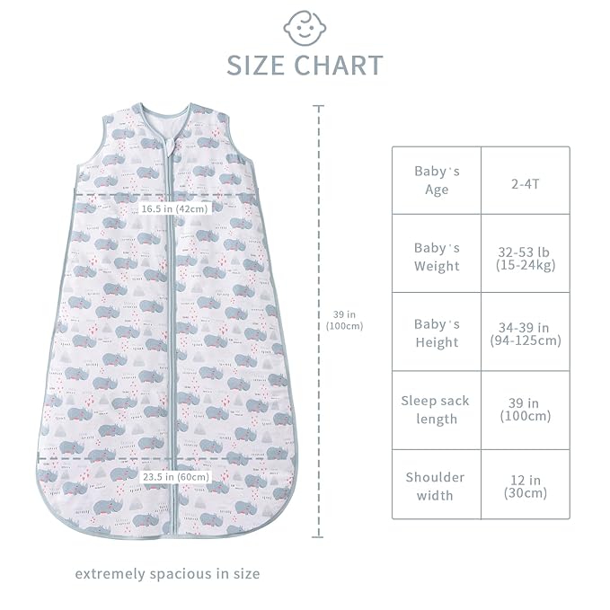 Baby Sleep Sack 2-4 T 95% Rayon from Bamboo 5% Spandex Boys & Girls Wearable Blanket 1.0 TOG Toddler Sleeping Sack 2- Way Zipper X-Large-CubbioJoy