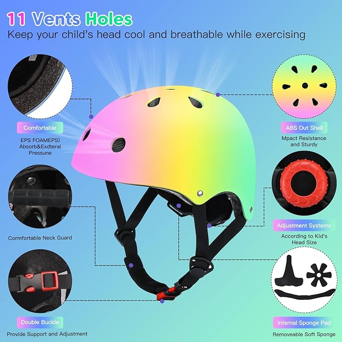 Color Gradient Adjustable Kids Bike Helmet Toddler Skateboard Helmets Boys Girls Child Ventilation Helmet for Multi-Sports Skating Cycling Scooter Balance-CubbioJoy