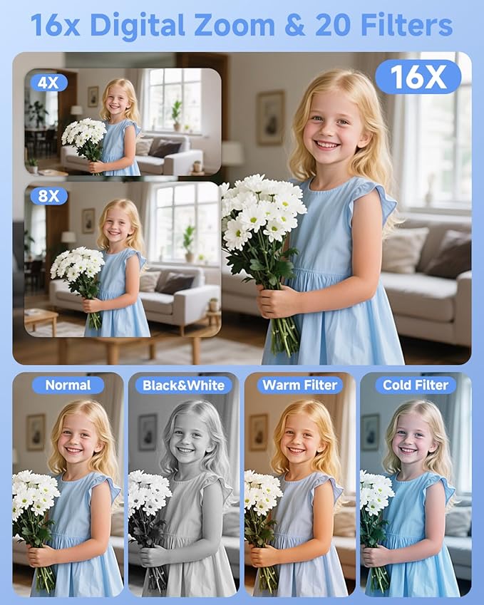 Digital Camera, 44MP FHD 1080P Camera for Kid with 16X Zoom Anti Shake, Compact Small Camera with 32GB SD Card, Digital Camera for Teens for Teens Girls Kids Adults(White)-CubbioJoy