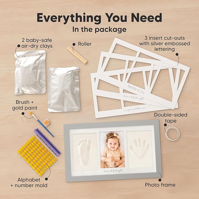 Baby Hand and Footprint Kit - Clay Handprint Keepsake Frame, Newborn Nursery Picture Frame, Personalized New Mom Gifts for Baby Shower & Registry (Cloud Gray)-CubbioJoy