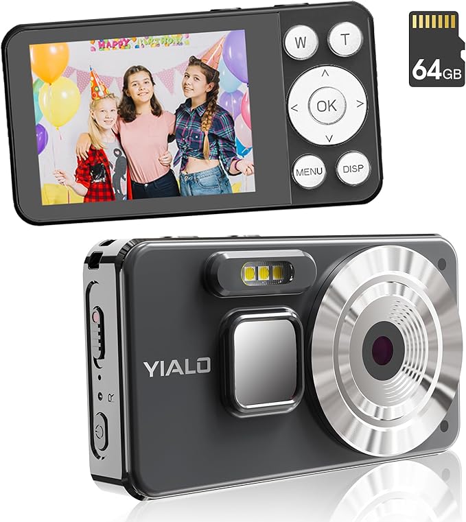 4K Digital Camera for Teens, FHD 64MP Digital Camera for Kids with 64GB SD Card, 18X Digital Zoom Cameras for Photography, Point and Shoot Video Camera for Kids, Black-CubbioJoy