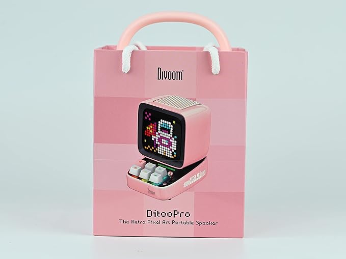 Divoom Ditoo Retro Pixel Art Game Bluetooth Speaker with 16X16 LED App Controlled Front Screen (Pink)-CubbioJoy