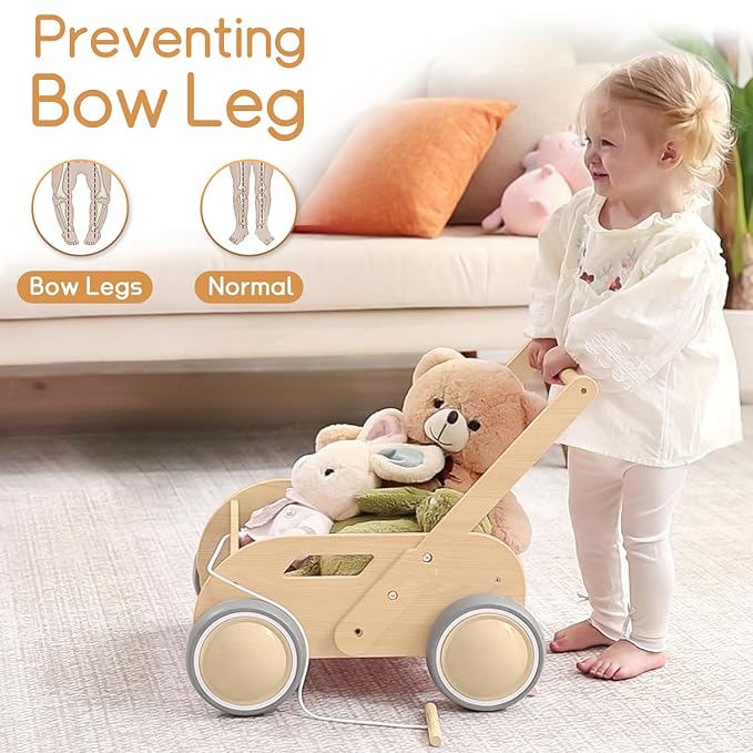 2025 HOMEKOL Wooden Baby Walker, Baby Walker, Adjustable Speed for Boys and Girls, Baby Activity Center, Birthday, Christmas and New Year's Gift, Log Color-CubbioJoy
